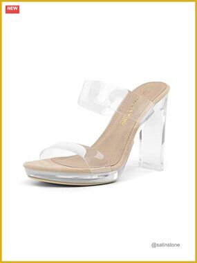 DREAM PAIRS Clear Strap Open Toe High Heels Block Chunky Platform Sandals Slip